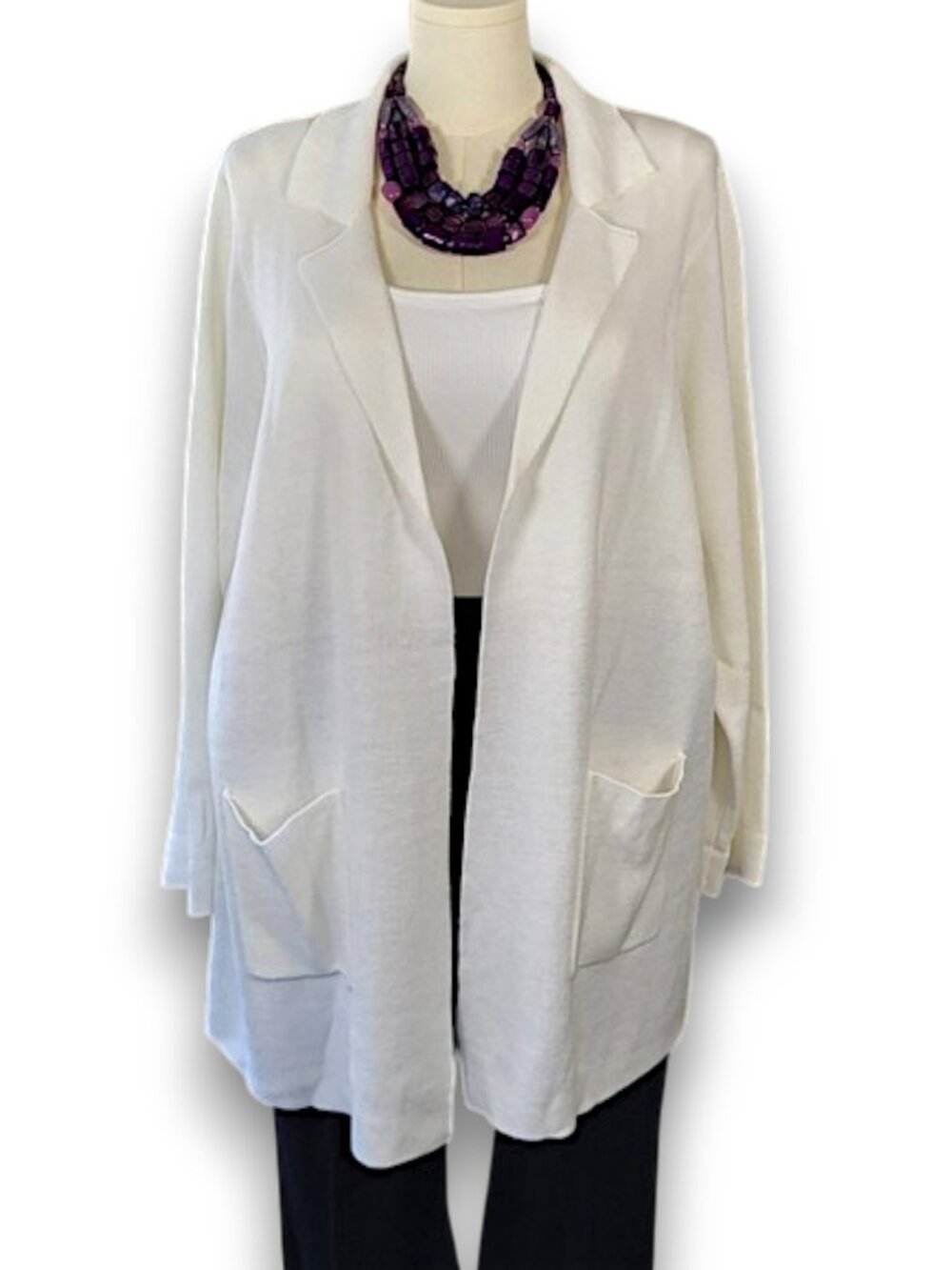 Investments II Ivory Open Front Sweater Jacket - Plus Size 2X NWT - Picture 2 of 9